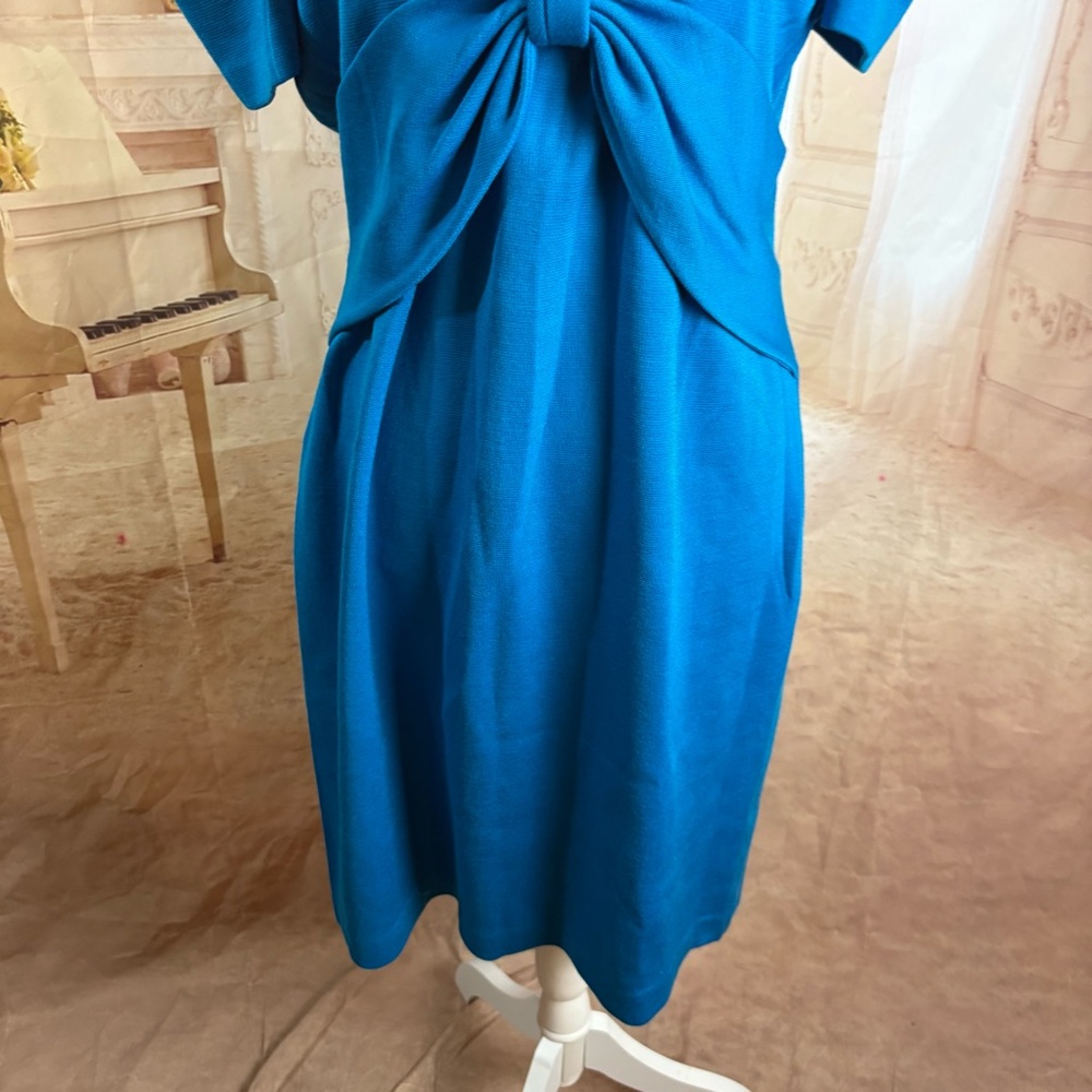 NEW St. John Wool Blue Puff Sleeve Sheath Dress - Picture 4 of 10